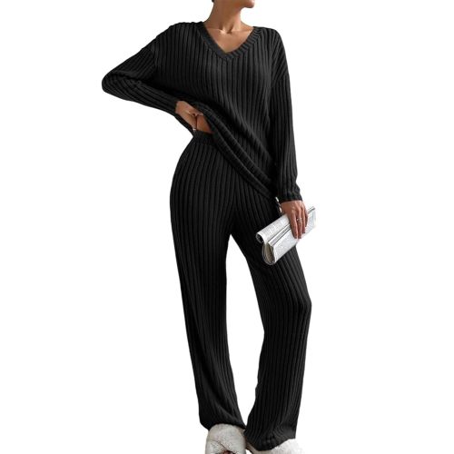 SHEWIN Women's Pajama Sets Long Sleeve Short Sleeve 2 Piece Lounge Sets Ribbed Knit Sweater Sleepwear