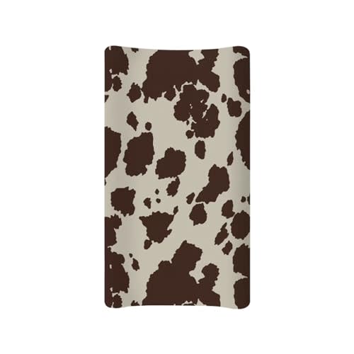 HUISEFOR Cow Print Changing Pad Cover Brown Diaper Changing Pad Cover Soft & Breathable Comfy Diaper Change Table Sheets Universal Fit Cradle Mattress Sheets for Baby Girls Boys