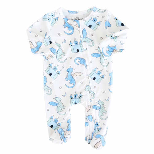 Dragon Adventure Zipper Footie | Blue