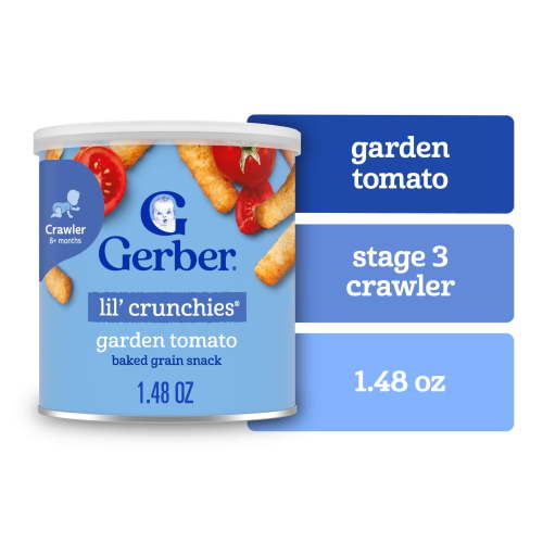 Gerber Baby Snacks, Lil Crunchies Garden Tomato, 1.48 oz Canister, Baked Corn for Older Babies