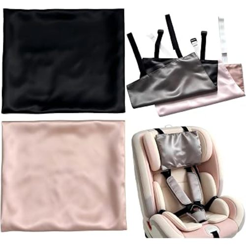 Silk Carseat Head Cover for Baby Headrest Covers for Cars, Soft Silk Feeling Reduces Frizz & Bald Spots, Baby Car Essentials Must Haves for Infant Car Seats & Strollers (2 Pack,4 Colors)