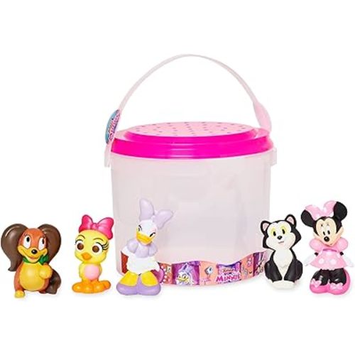 Disney Store Official Minnie Mouse Bath Toys Set - Includes 5 Detailed Toys with a Straining Storage Bucket - Bath Time Fun & Water Play Set for Kids