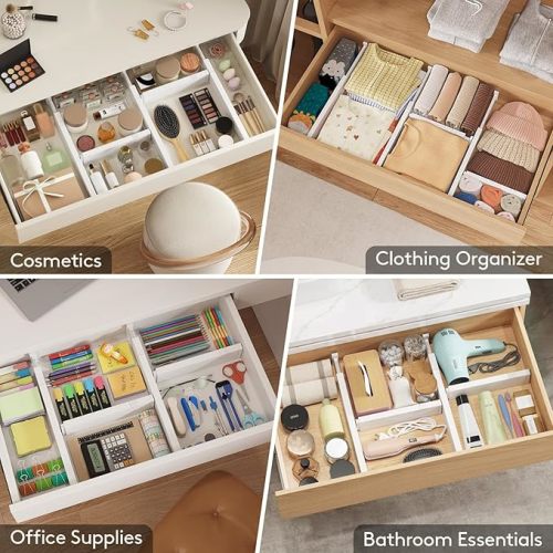 Lifewit 5 Pack Clothes Drawer Dividers 2.36" High, 11"-17" Adjustable Drawer Organizer for Clothing/Makeup, Plastic Expandable Separators in Kitchen/Dresser/Bathroom/Office Organization & Storage