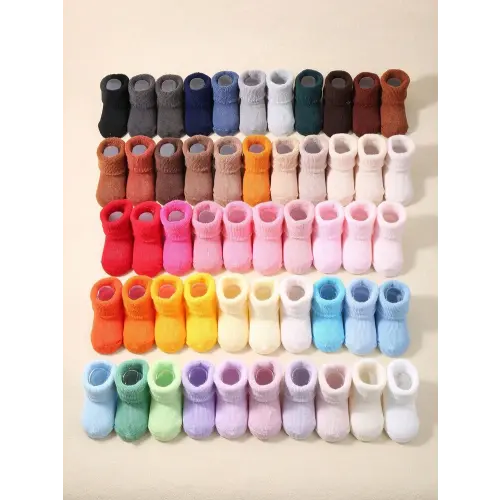 10 Pairs Baby Warm Socks For Autumn/Winter (Random Colors), Cute Solid Color Infant Socks, Newborn Fleece Socks, Christmas/Thanksgiving Gift | SHEIN USA