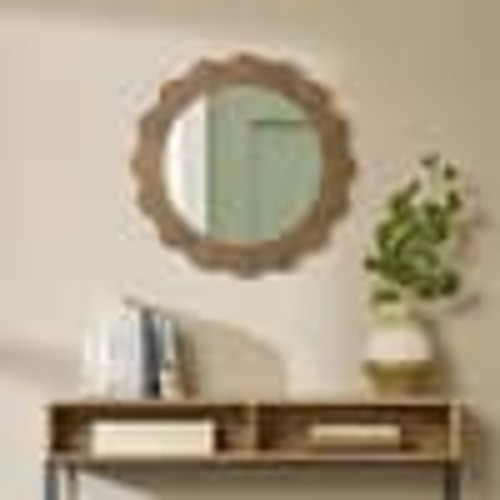 StyleWell Natural Scalloped Framed Mirror (24 in. W x 24 in. H) HDP-33505311