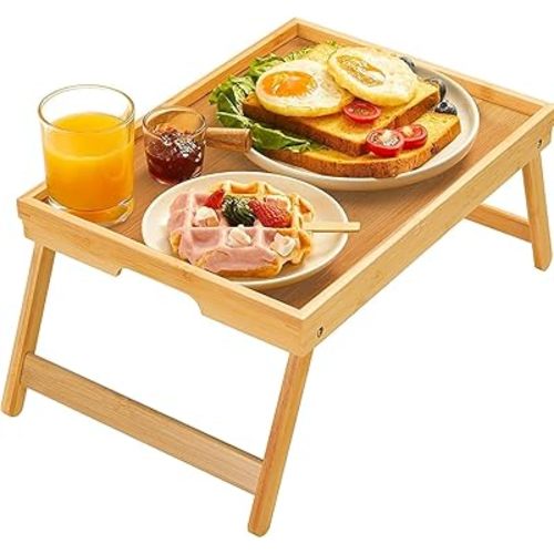 Bamboo Bed Tray Table with Foldable Legs, Breakfast Tray for Sofa, Bed, Eating, Working, Used As Laptop Desk Snack Tray by Pipishell