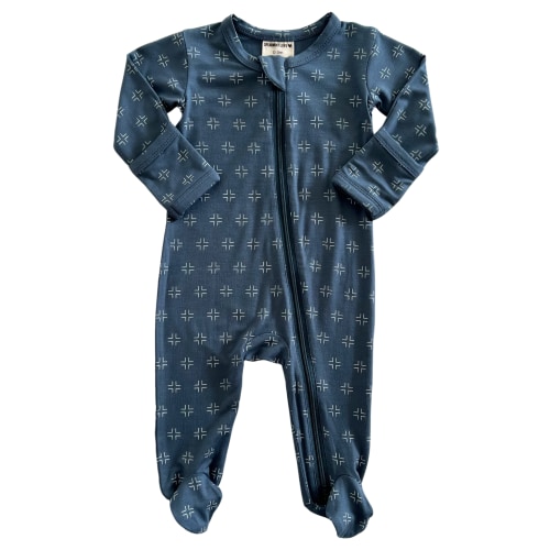 2-Way Zip Footie, Steel Blue Geo