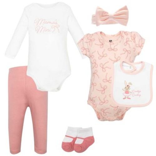 Hudson Baby Infant Girls Cotton Layette Set, Ballet Bows Bunny, 3-6 Months