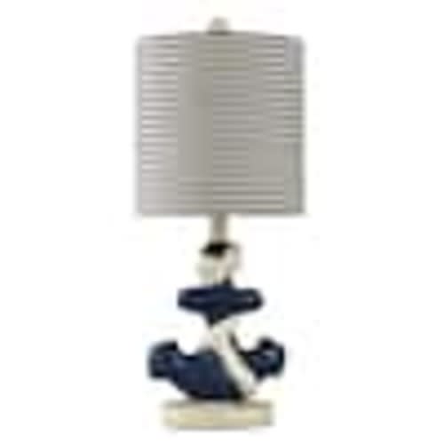 StyleCraft 22 in. Molded Nautical Anchor Base in Navy and White Indoor Table Lamp with Fabric Shade L15624DS