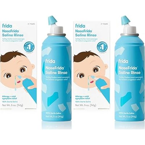 Frida Baby Saline Rinse for Toddler,Kids,Ages 2+,Saline Rinse for Sinus,Instant Congestion Relief & Allergy Relief,Flush Out Allergens,Mucus,Pollen,Dust,Safe-for Daily Use,(Pack of 2)
