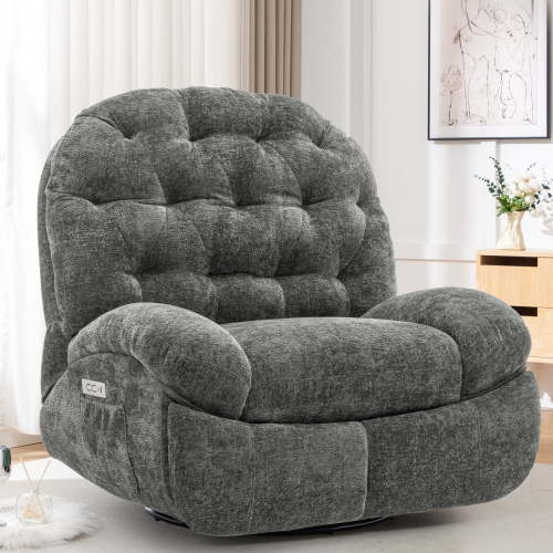 Korser Power Swivel Rocker Recliner Chair with USB Ports Chenille for Living Room,Grey
