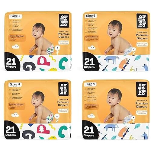 Hello Bello Premium Baby Diapers Size 4, 84 Count of Disposable, Extra-Absorbent, and Hypoallergenic Baby Diapers with Snug and Comfort Fit, Alphabet Soup (42) and Sleepy Sloth (42)