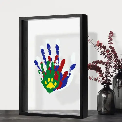 Family Handprint Kit, DIY Art Print Wooden Frame for Family Night, Gifts for New Parents, Adoption Gifts, 5 Non-Toxic Paints (Black)