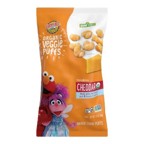 Earth's Best Organic Veggie Cheddar Puffs Baby & Toddler Snacks Sesame Street - 1.55oz: Ready to Eat, Bag