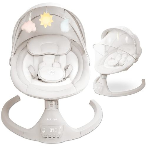 Jool Baby Nova Swing for Newborns - Electric Motorized Infant Swing, Bluetooth Music, 10 Preset Melodies, Remote (Updated Model, Stone)