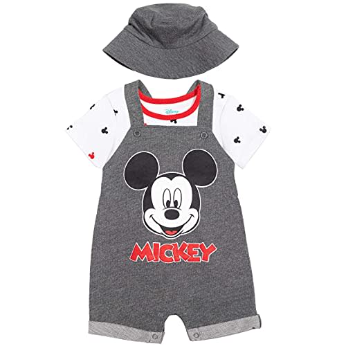 Disney Mickey Mouse Baby French Terry Shortalls Short Sleeve T-Shirt & Hat Set