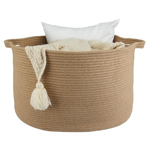 XUANGUO Extra Large Jute Rope Round Storage Basket 22" x 12" | Woven basket for blankets, toys, towels, laundry, nursery, living room and pet toy storage.