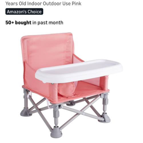 Portable Baby Booster Seat with Tray, Toddler Booster seat for Dining, Camping, Travel, Baby Beach Chair 6 Months to 3 Years Old Indoor Outdoor Use Pink