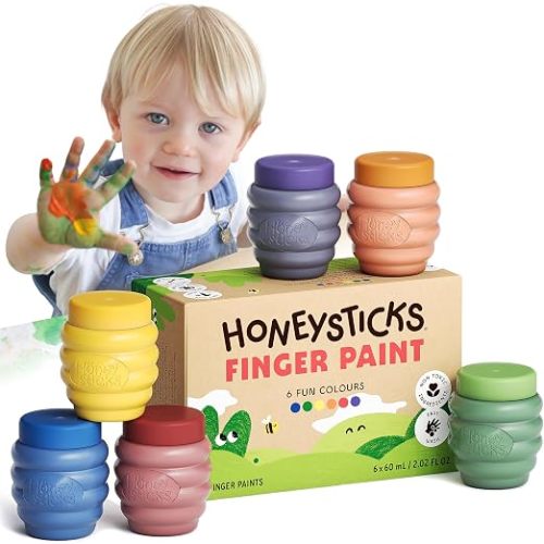 Honeysticks Non Toxic Finger Paint (6 Bright Colors) - Washable from Skin