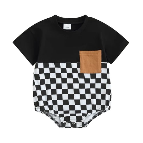 OLIVER Checkered Short-Sleeve Onesie - Hazel & Bo