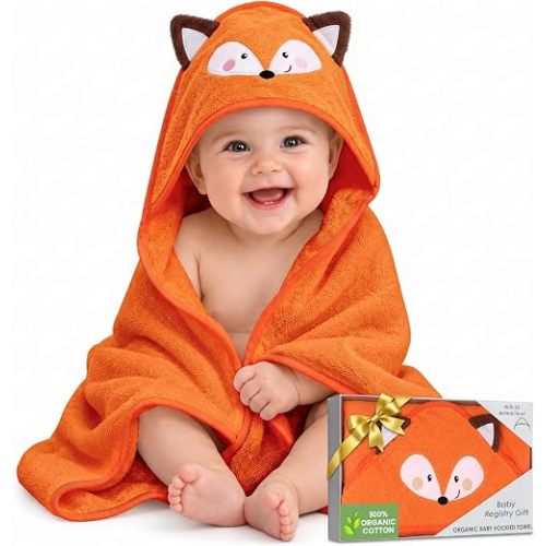 100% Organic Cotton Baby Hooded Towel Unisex Ultra-Soft 84x84 CM