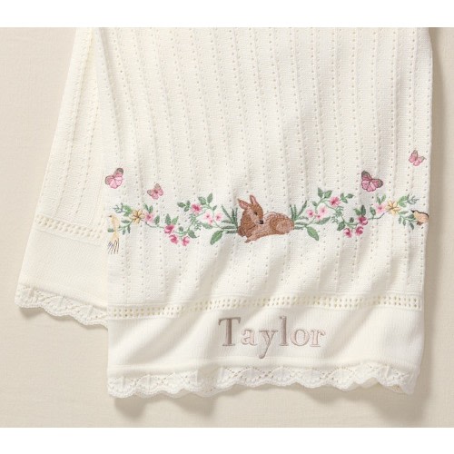 AERIN Fawn Emrboidered Pointelle Baby Blanket