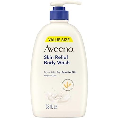 Aveeno Skin Relief Fragrance Free Body Wash, Triple Oat Formula, Gentle Daily Cleanser for Itchy Dry Sensitive Skin, Soap & Paraben Free, Soothes & Moisturizes, 33 fl oz