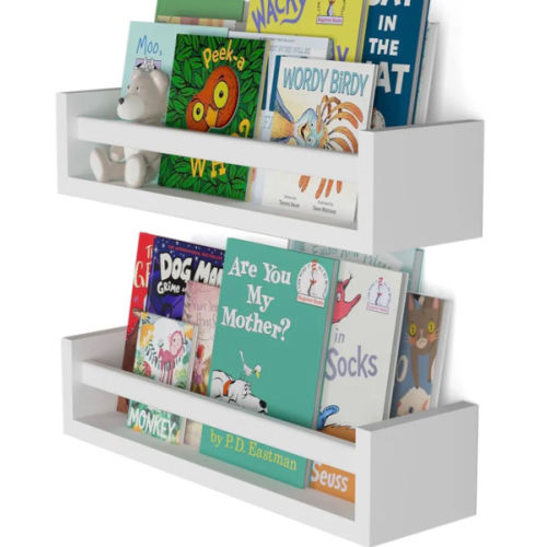 Wallniture Elba Wall Mounted Kids Shelves Nursery Storage Toy Organizer Wood Bookshelf, Set of 2