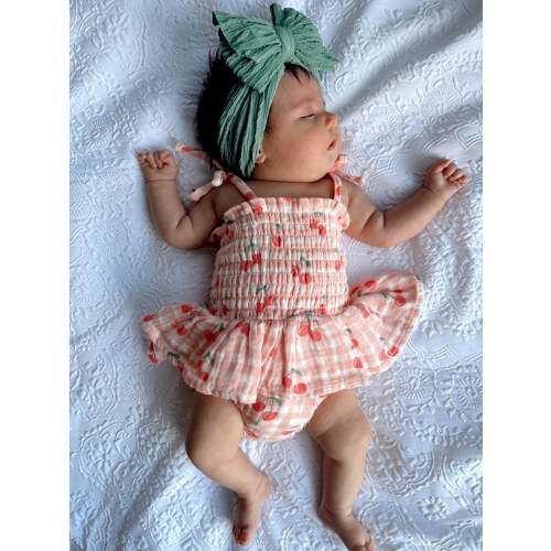 Gingham Cherries / Muslin Smocked Bubble w/ Skirt