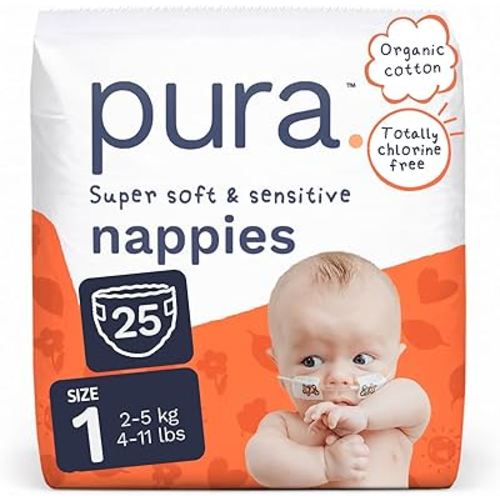 Pura Newborn Baby Nappies Size 1, 25 Count, 2-5kg/4-11lbs, Cloud Soft Premium Nappies for Hypoallergenic & Sensitive Skin, Toxin-Free*,Wetness Indicator, Up to 12 Hours Leak Protection : Amazon.co.uk: Health & Personal Care