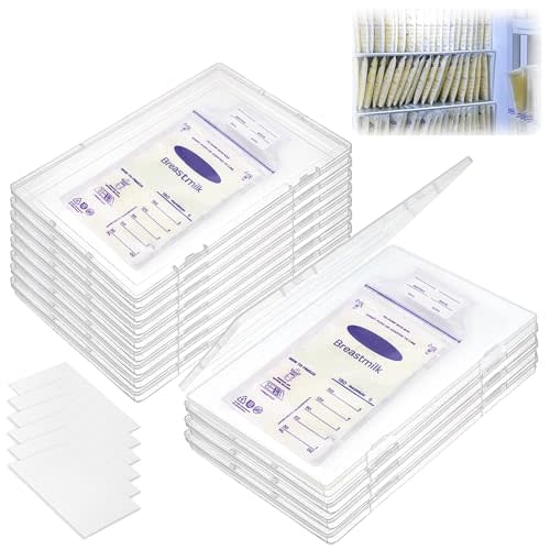 12 Pack Freeze Flat Breast Milk Bags Storage Organizer Tray, Freezer-Friendly Breastmilk Storage Containers Fits 2-6oz Bags, Breastfeeding Bags Organization 7.5x5.1x0.7in
