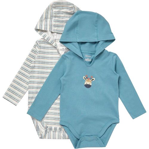 Hanes Baby Pure Comfort Organic Long Sleeve Bodysuit Hoodie, Infant Boy & Girl, 2-Pack