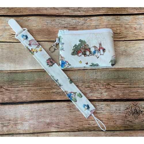 Peter Rabbit Pacifier Leash and Small Zipper Bag Set