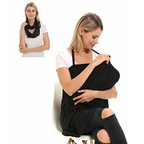 Baby Nursing Breastfeeding Cover Scarf, Soft Cozy Nursing Scraf, Extremely Stretchy, Amazing Soft, Convertible Multi Use Breast Feeding Cover Ups - Black