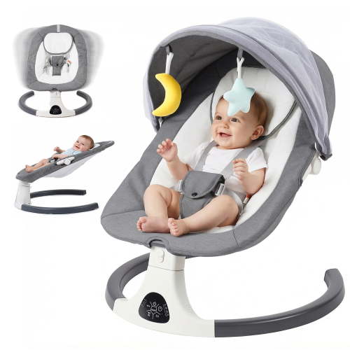 SACVON Baby Swing with Bluetooth Music & Remote, 5-Speed Portable for 0-6 Month Indoor Outdoor Use,Dark Gray