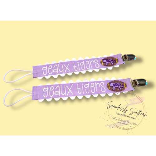 Geaux Tigers Embroidered Pacifier Clip