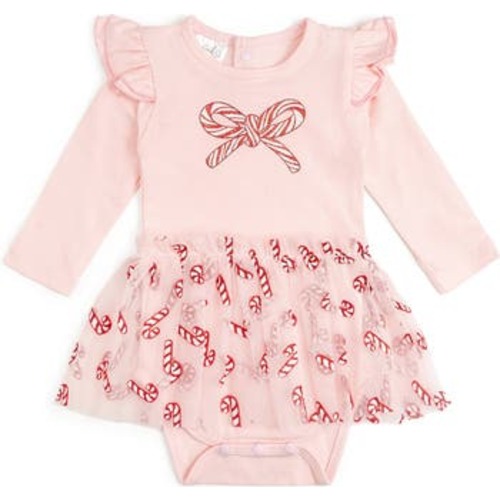 Candy Cane Confetti Christmas Long Sleeve Tutu Bodysuit, 0-3M