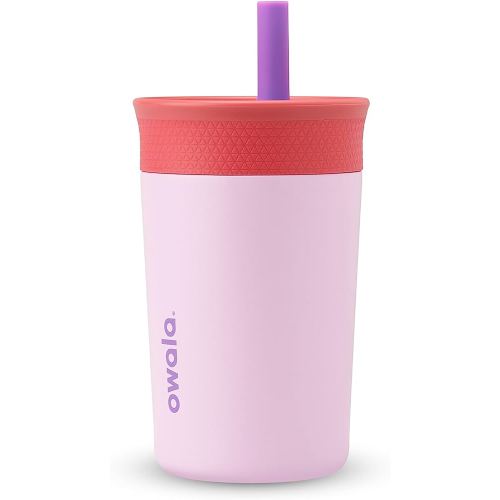 Owala Kids Insulation Stainless Steel Tumbler with Spill Resistant Flexible Straw, Easy to Clean, Kids Water Bottle, Great for Travel, Dishwasher Safe, 12 Oz, Pink and Purple (Lilac Rocket)