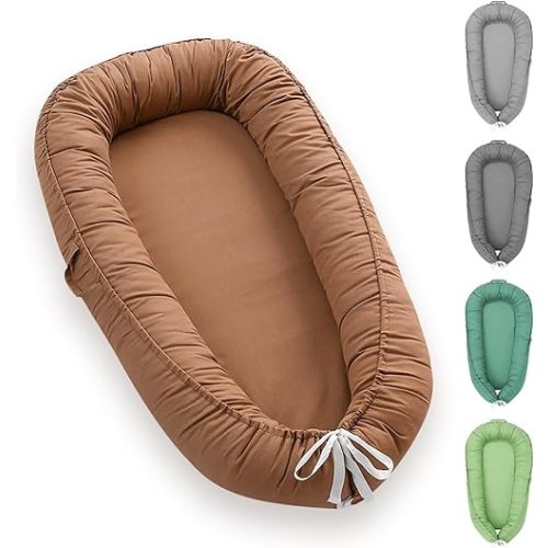 Baby Lounger for Newborn, Baby Lounger for 0-24 Months, Breathable and 100% Cotton Baby Nest Co Sleeper for Baby in Bed, Adjustable Portable Infant Lounger Baby Floor Seat for Home and Travel