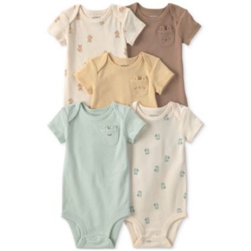 Baby Girls' and Baby Boys' Critter Short-Sleeve Bodysuits, 5-Pack