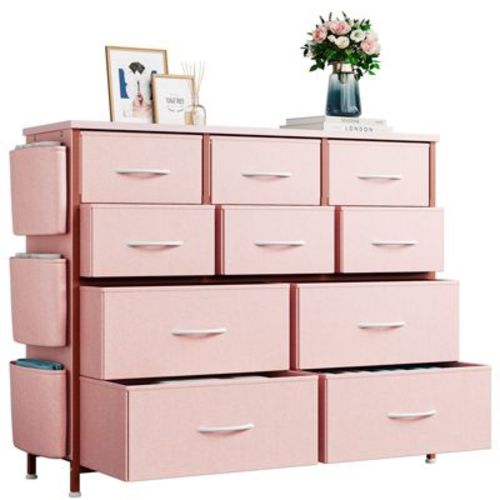 10 Drawers Dresser, Dresser & Chest of Drawers with Fabric Bins, Chests of Drawers Organizer for Closet Hallway Living Room, Pink
