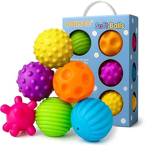 Baby Textured Multi Sensory Toys Massage Ball Gift Set BPA Free for Toddlers 1-3 Soft Balls Montessori Infant Baby Toys 6 to 12 Months 6 Pack