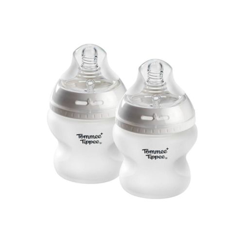 Tommee Tippee Natural Start Silicone Coated Glass Baby Bottles Extra-Slow Flow Nipple 0m+ - Clear - 5 fl oz/2pk