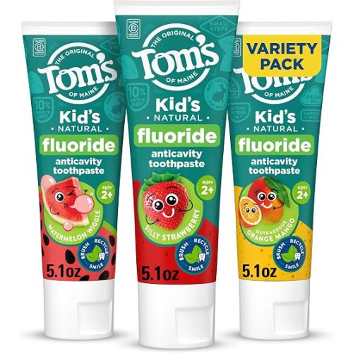 Tom’s of Maine Fruity Natural Kids Fluoride Toothpaste Variety Pack, 5.1 oz
