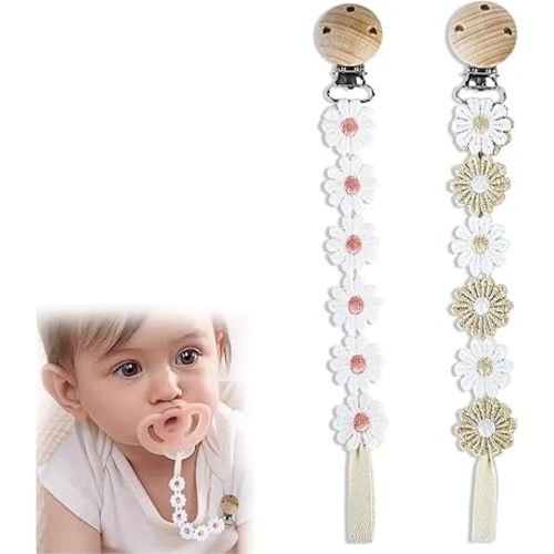 2 Pcs Pacifier Clips, Polyester Soother Clips Prevent Pacifier Drop, Portable Baby Pacifier Clip for Baby Boys and Girls