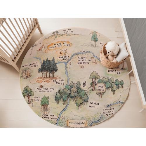 Winnie the Pooh Rug: Hundred Acre Wood Map, Non-Slip Nursery Carpet