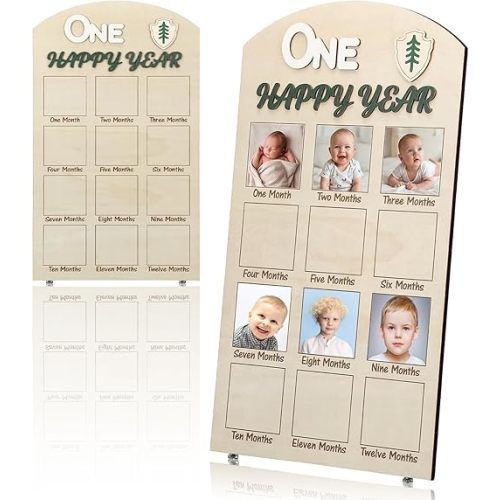 One Happy Camper 1st Birthday Photo Board Camping First Birthday Wooden Decorative Board Milestone Monthly Photo Props Gift Supplies for Party Commemorative Events