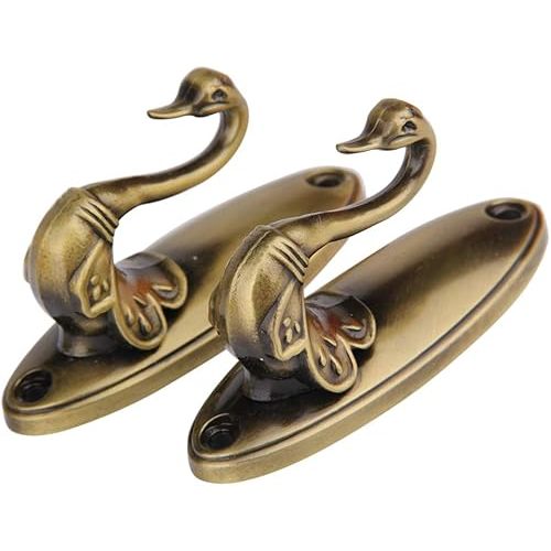 Pair of Swan Style Drapery Curtain Holdbacks Tieback Hooks (Bronze)