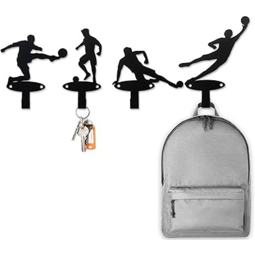 Soccer Medal Hanger Display – 4-Pack Vibrant Soccer-Themed Wall Hooks for Medal Display & Soccer Room Decor – Durable, Multi-Size Coat Hooks for Home Organization