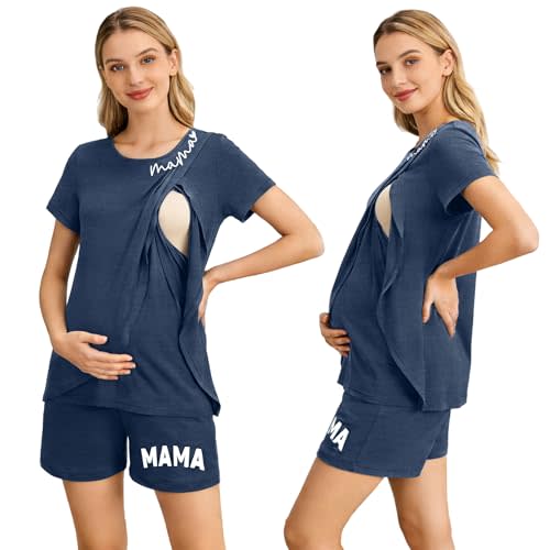 UNIQUEONE Nursing Pajamas Set Soft Postpartum Pjs Breastfeeding Sleepwear Double Layer Maternity Loungewear Hospital Outfit